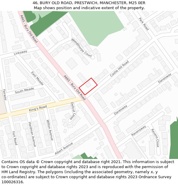 46, BURY OLD ROAD, PRESTWICH, MANCHESTER, M25 0ER: Location map and indicative extent of plot