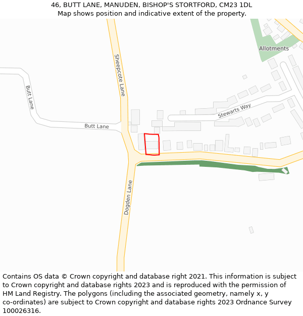 46, BUTT LANE, MANUDEN, BISHOP'S STORTFORD, CM23 1DL: Location map and indicative extent of plot