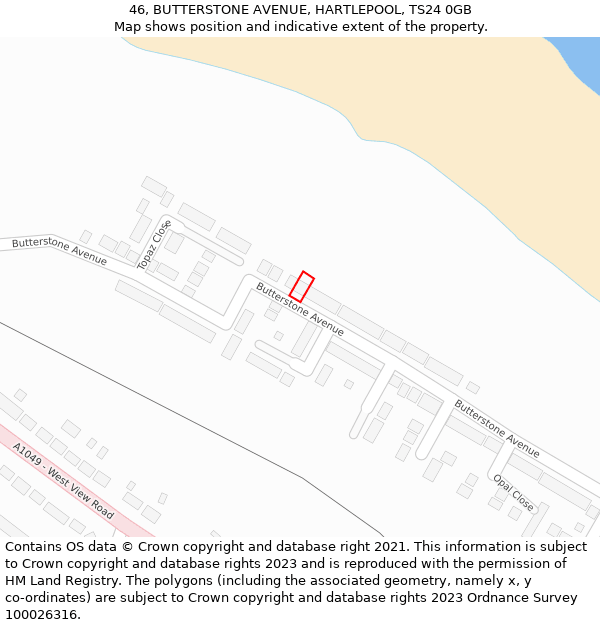 46, BUTTERSTONE AVENUE, HARTLEPOOL, TS24 0GB: Location map and indicative extent of plot