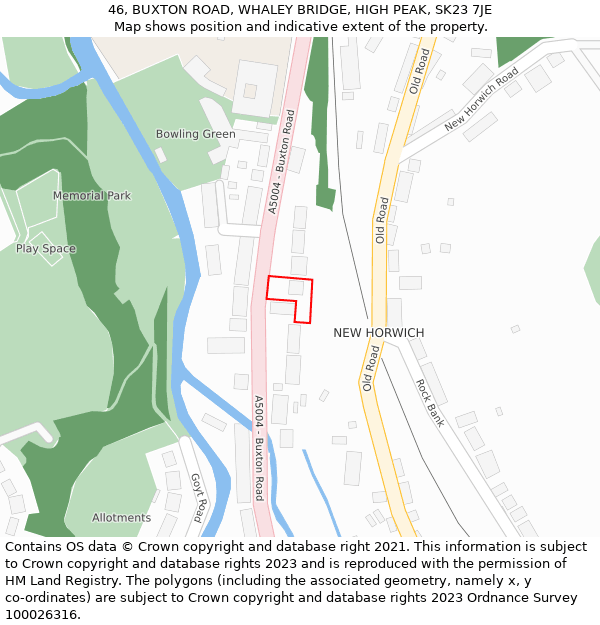46, BUXTON ROAD, WHALEY BRIDGE, HIGH PEAK, SK23 7JE: Location map and indicative extent of plot