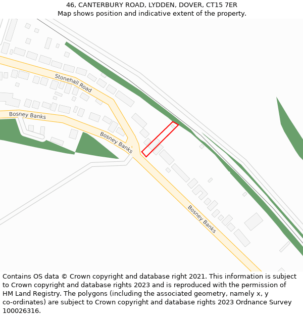 46, CANTERBURY ROAD, LYDDEN, DOVER, CT15 7ER: Location map and indicative extent of plot