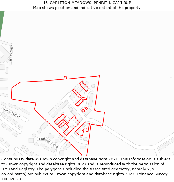 46, CARLETON MEADOWS, PENRITH, CA11 8UR: Location map and indicative extent of plot