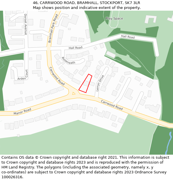 46, CARRWOOD ROAD, BRAMHALL, STOCKPORT, SK7 3LR: Location map and indicative extent of plot