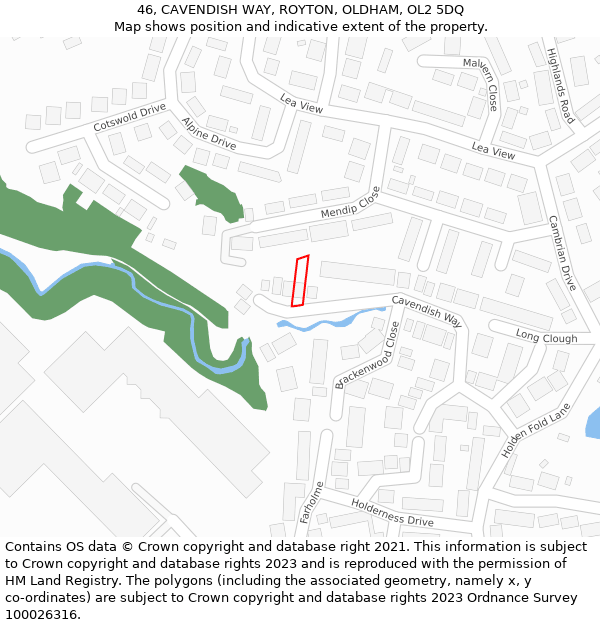 46, CAVENDISH WAY, ROYTON, OLDHAM, OL2 5DQ: Location map and indicative extent of plot