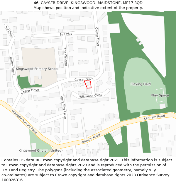 46, CAYSER DRIVE, KINGSWOOD, MAIDSTONE, ME17 3QD: Location map and indicative extent of plot