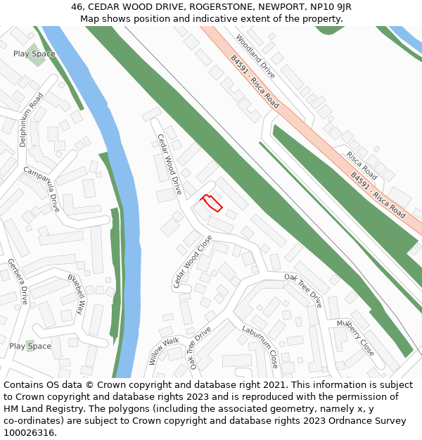 46, CEDAR WOOD DRIVE, ROGERSTONE, NEWPORT, NP10 9JR: Location map and indicative extent of plot