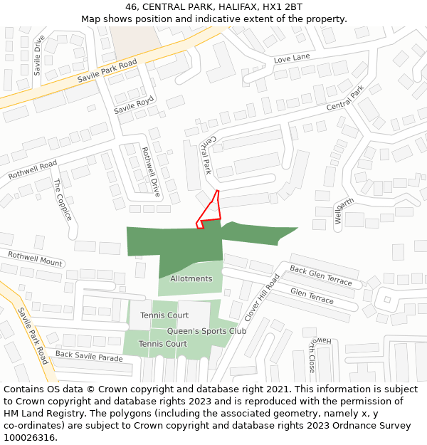 46, CENTRAL PARK, HALIFAX, HX1 2BT: Location map and indicative extent of plot