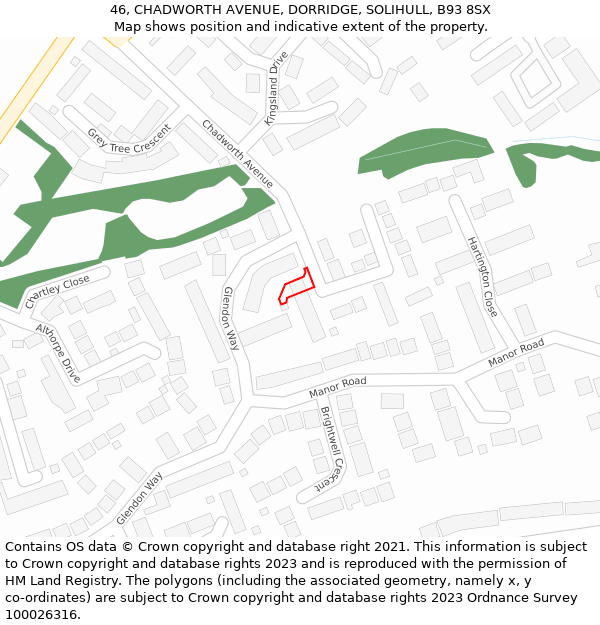 46, CHADWORTH AVENUE, DORRIDGE, SOLIHULL, B93 8SX: Location map and indicative extent of plot