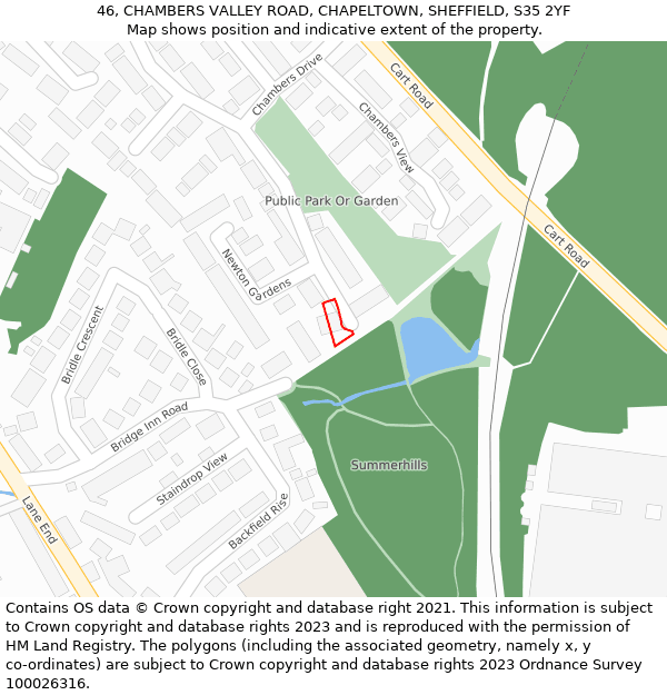 46, CHAMBERS VALLEY ROAD, CHAPELTOWN, SHEFFIELD, S35 2YF: Location map and indicative extent of plot
