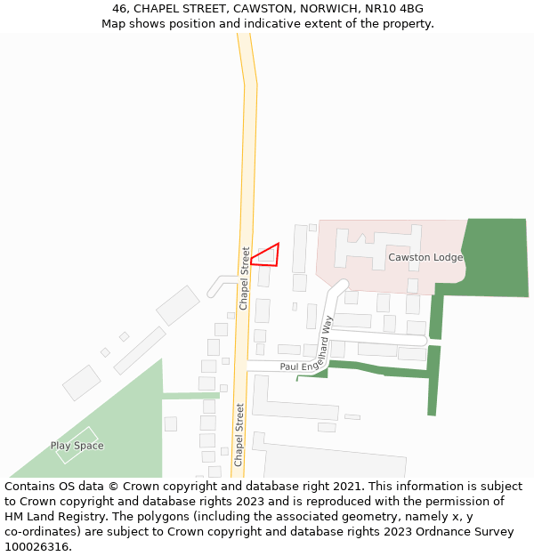 46, CHAPEL STREET, CAWSTON, NORWICH, NR10 4BG: Location map and indicative extent of plot