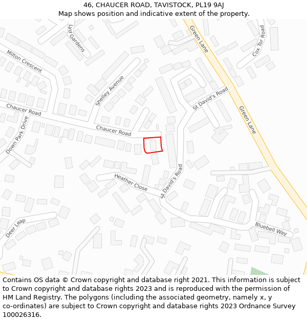 46, CHAUCER ROAD, TAVISTOCK, PL19 9AJ: Location map and indicative extent of plot
