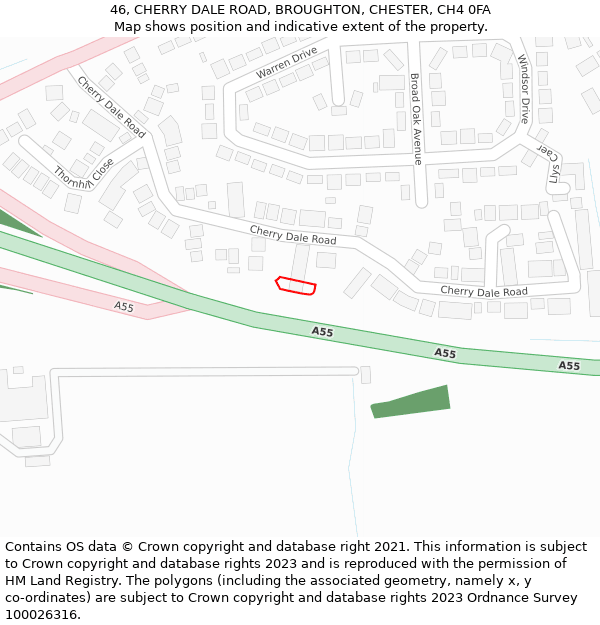 46, CHERRY DALE ROAD, BROUGHTON, CHESTER, CH4 0FA: Location map and indicative extent of plot