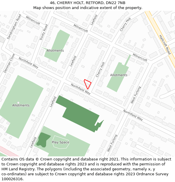 46, CHERRY HOLT, RETFORD, DN22 7NB: Location map and indicative extent of plot