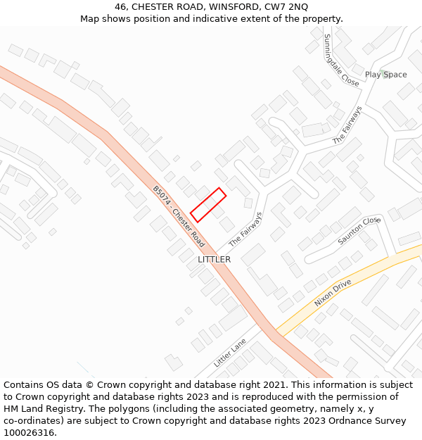46, CHESTER ROAD, WINSFORD, CW7 2NQ: Location map and indicative extent of plot