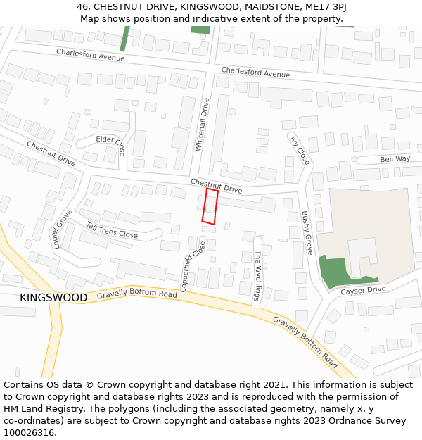 46, CHESTNUT DRIVE, KINGSWOOD, MAIDSTONE, ME17 3PJ: Location map and indicative extent of plot