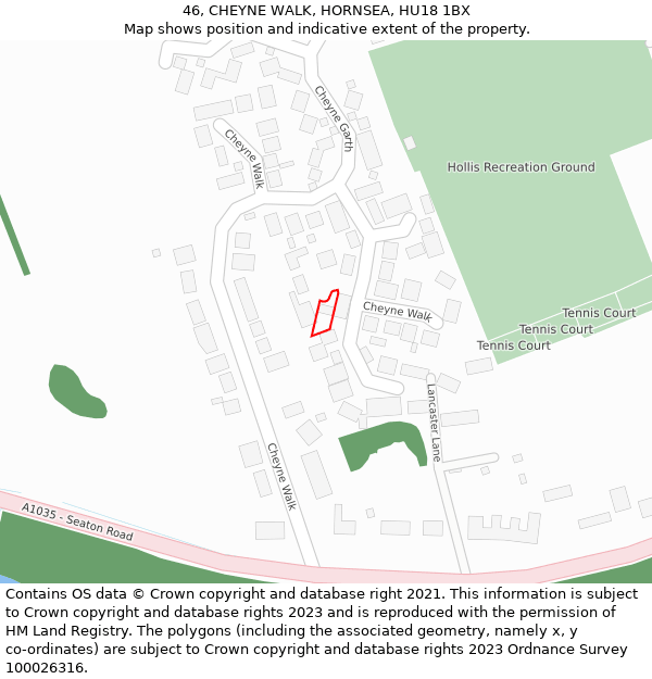 46, CHEYNE WALK, HORNSEA, HU18 1BX: Location map and indicative extent of plot
