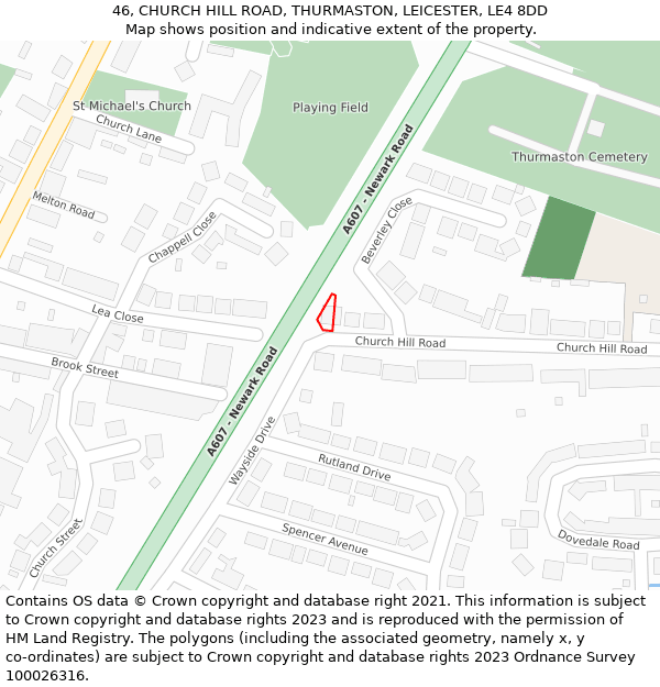 46, CHURCH HILL ROAD, THURMASTON, LEICESTER, LE4 8DD: Location map and indicative extent of plot