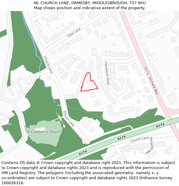 46, CHURCH LANE, ORMESBY, MIDDLESBROUGH, TS7 9AU: Location map and indicative extent of plot