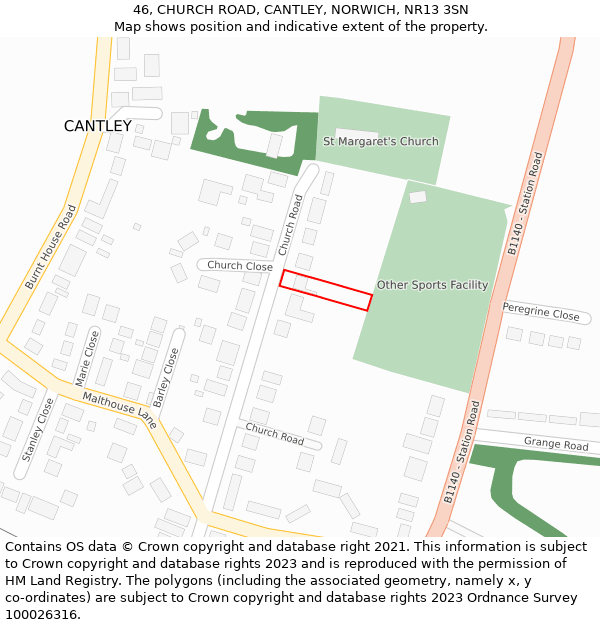 46, CHURCH ROAD, CANTLEY, NORWICH, NR13 3SN: Location map and indicative extent of plot