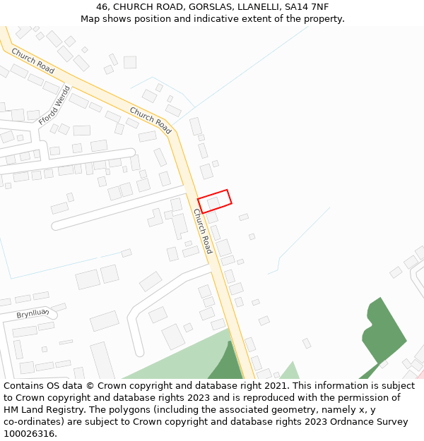 46, CHURCH ROAD, GORSLAS, LLANELLI, SA14 7NF: Location map and indicative extent of plot