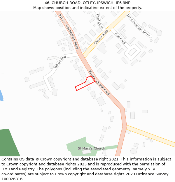 46, CHURCH ROAD, OTLEY, IPSWICH, IP6 9NP: Location map and indicative extent of plot