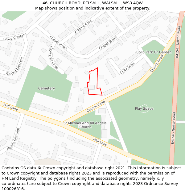 46, CHURCH ROAD, PELSALL, WALSALL, WS3 4QW: Location map and indicative extent of plot
