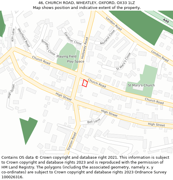 46, CHURCH ROAD, WHEATLEY, OXFORD, OX33 1LZ: Location map and indicative extent of plot