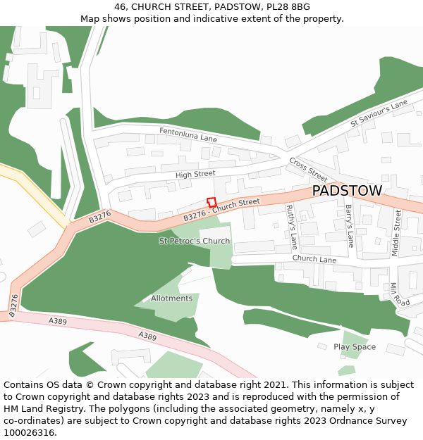 46, CHURCH STREET, PADSTOW, PL28 8BG: Location map and indicative extent of plot