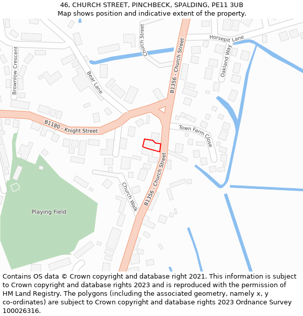 46, CHURCH STREET, PINCHBECK, SPALDING, PE11 3UB: Location map and indicative extent of plot