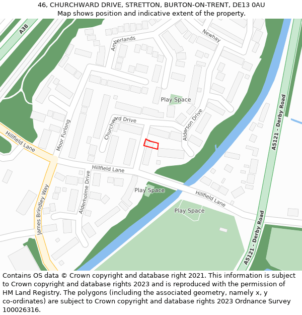 46, CHURCHWARD DRIVE, STRETTON, BURTON-ON-TRENT, DE13 0AU: Location map and indicative extent of plot