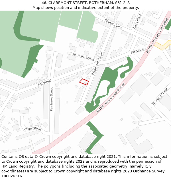 46, CLAREMONT STREET, ROTHERHAM, S61 2LS: Location map and indicative extent of plot