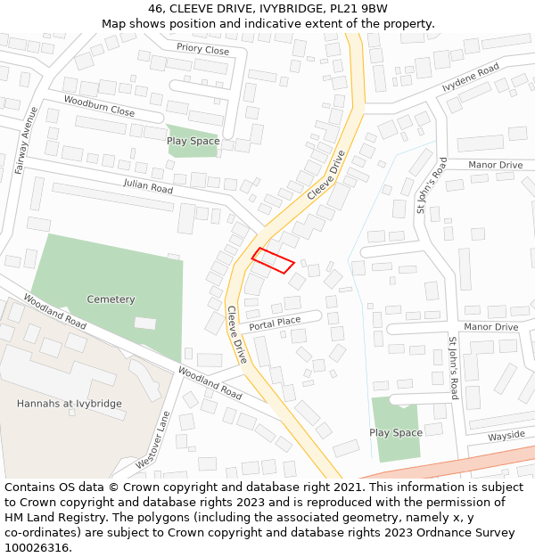 46, CLEEVE DRIVE, IVYBRIDGE, PL21 9BW: Location map and indicative extent of plot