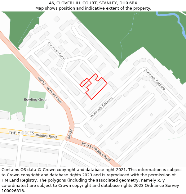 46, CLOVERHILL COURT, STANLEY, DH9 6BX: Location map and indicative extent of plot