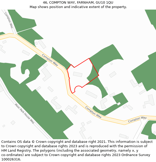 46, COMPTON WAY, FARNHAM, GU10 1QU: Location map and indicative extent of plot