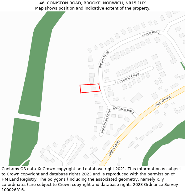 46, CONISTON ROAD, BROOKE, NORWICH, NR15 1HX: Location map and indicative extent of plot