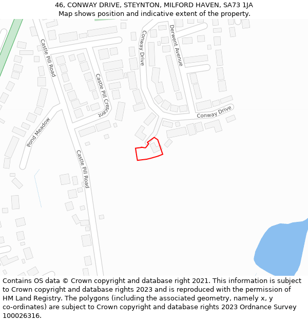 46, CONWAY DRIVE, STEYNTON, MILFORD HAVEN, SA73 1JA: Location map and indicative extent of plot