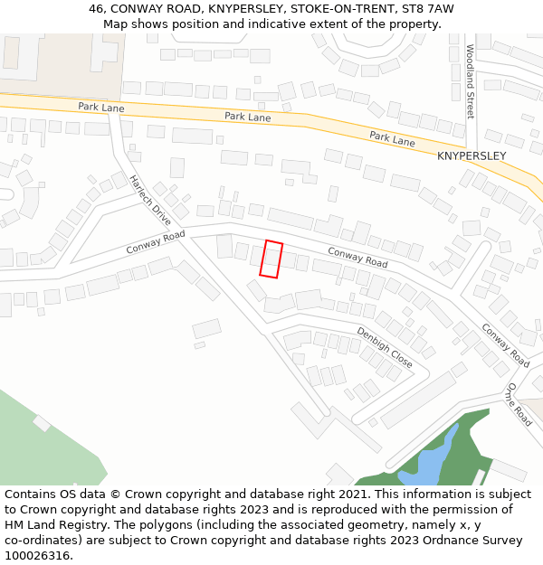 46, CONWAY ROAD, KNYPERSLEY, STOKE-ON-TRENT, ST8 7AW: Location map and indicative extent of plot