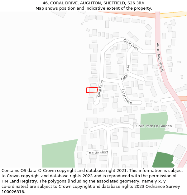 46, CORAL DRIVE, AUGHTON, SHEFFIELD, S26 3RA: Location map and indicative extent of plot