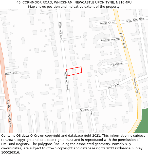 46, CORNMOOR ROAD, WHICKHAM, NEWCASTLE UPON TYNE, NE16 4PU: Location map and indicative extent of plot