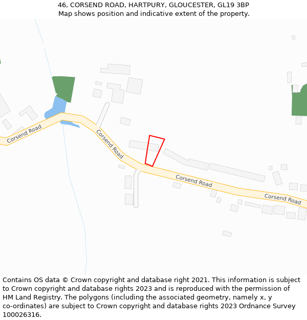 46, CORSEND ROAD, HARTPURY, GLOUCESTER, GL19 3BP: Location map and indicative extent of plot