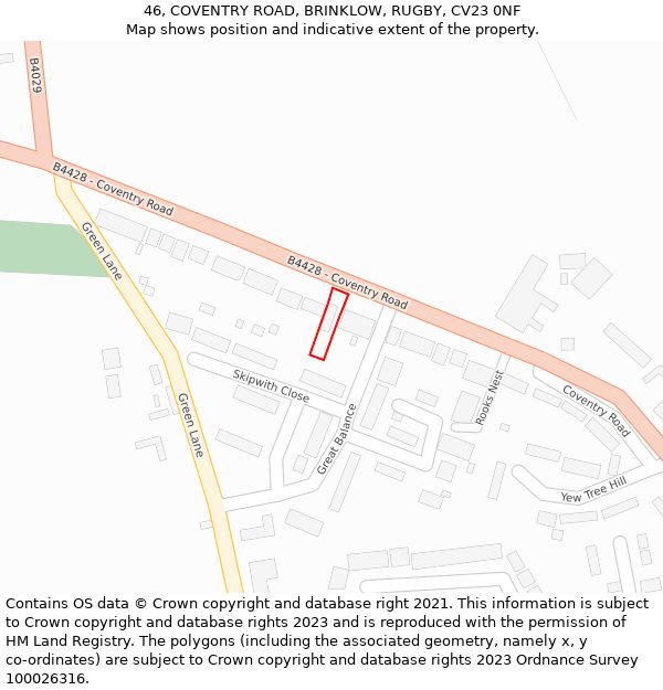 46, COVENTRY ROAD, BRINKLOW, RUGBY, CV23 0NF: Location map and indicative extent of plot