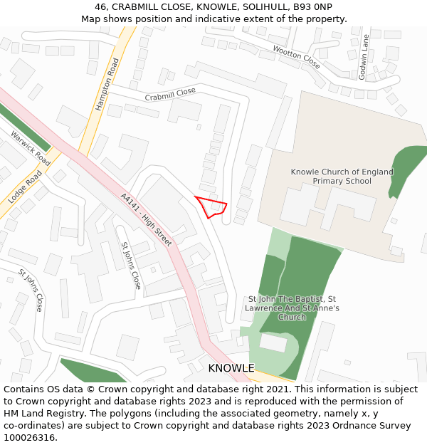 46, CRABMILL CLOSE, KNOWLE, SOLIHULL, B93 0NP: Location map and indicative extent of plot