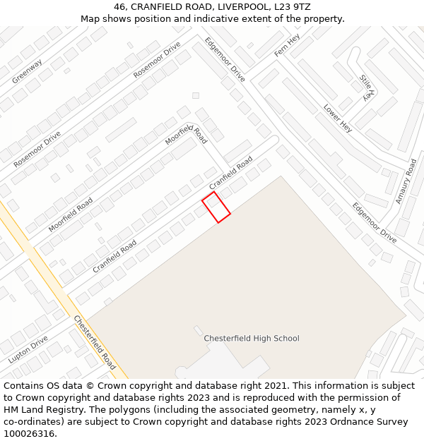 46, CRANFIELD ROAD, LIVERPOOL, L23 9TZ: Location map and indicative extent of plot