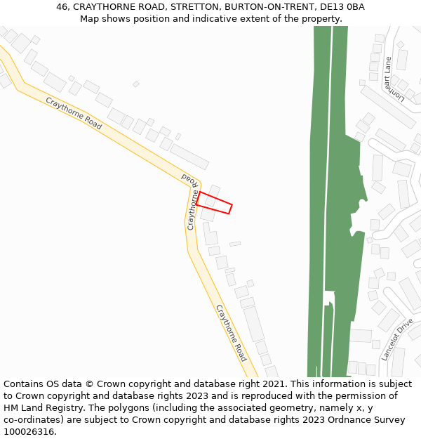 46, CRAYTHORNE ROAD, STRETTON, BURTON-ON-TRENT, DE13 0BA: Location map and indicative extent of plot