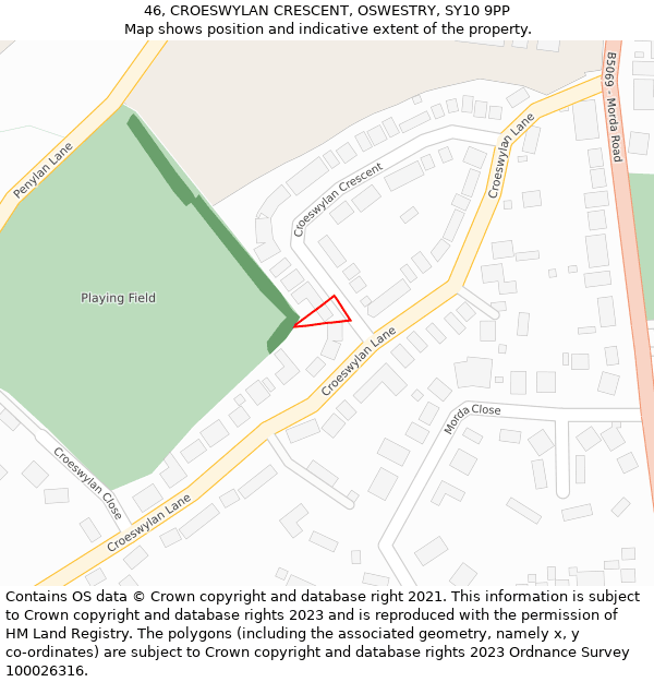 46, CROESWYLAN CRESCENT, OSWESTRY, SY10 9PP: Location map and indicative extent of plot