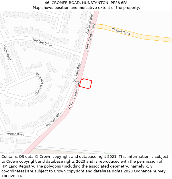 46, CROMER ROAD, HUNSTANTON, PE36 6FA: Location map and indicative extent of plot