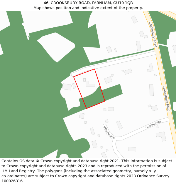 46, CROOKSBURY ROAD, FARNHAM, GU10 1QB: Location map and indicative extent of plot