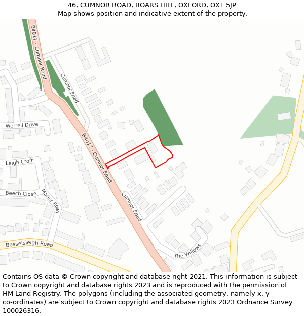 46, CUMNOR ROAD, BOARS HILL, OXFORD, OX1 5JP: Location map and indicative extent of plot