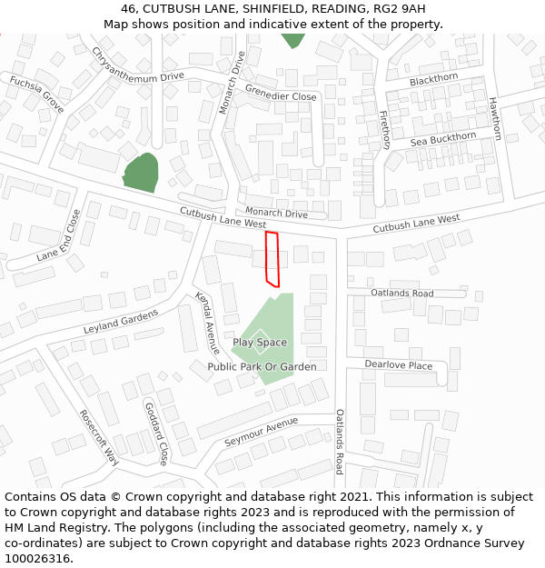 46, CUTBUSH LANE, SHINFIELD, READING, RG2 9AH: Location map and indicative extent of plot