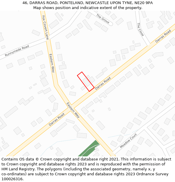 46, DARRAS ROAD, PONTELAND, NEWCASTLE UPON TYNE, NE20 9PA: Location map and indicative extent of plot